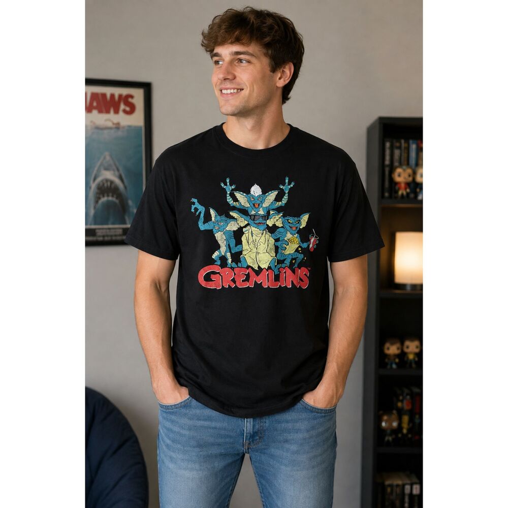 Gremlins Men's T-Shirt Size L (18) Black Movie Graphic Tee Warner Bros  #18
